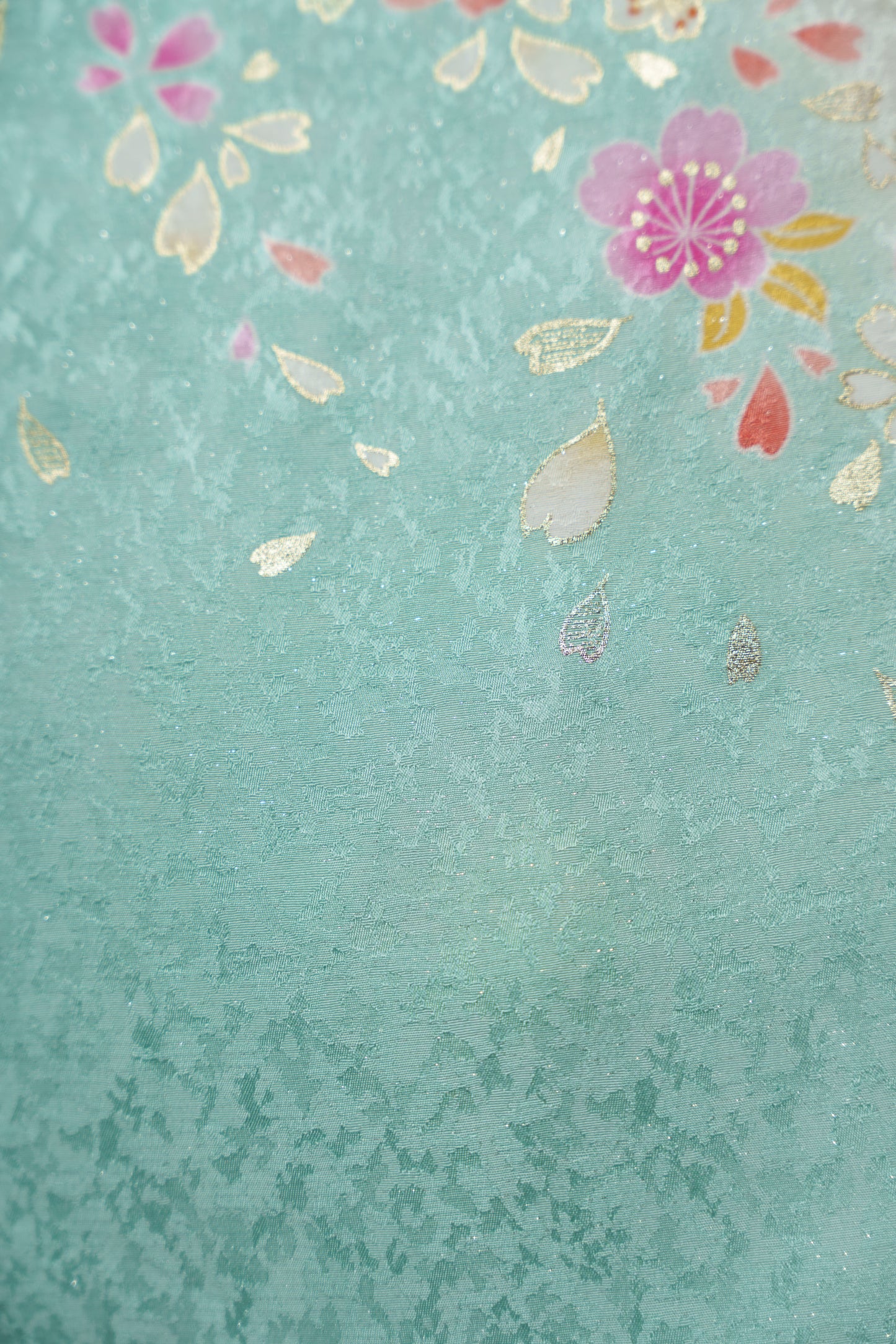 ミントグリーン 牡丹 正絹振袖【908】