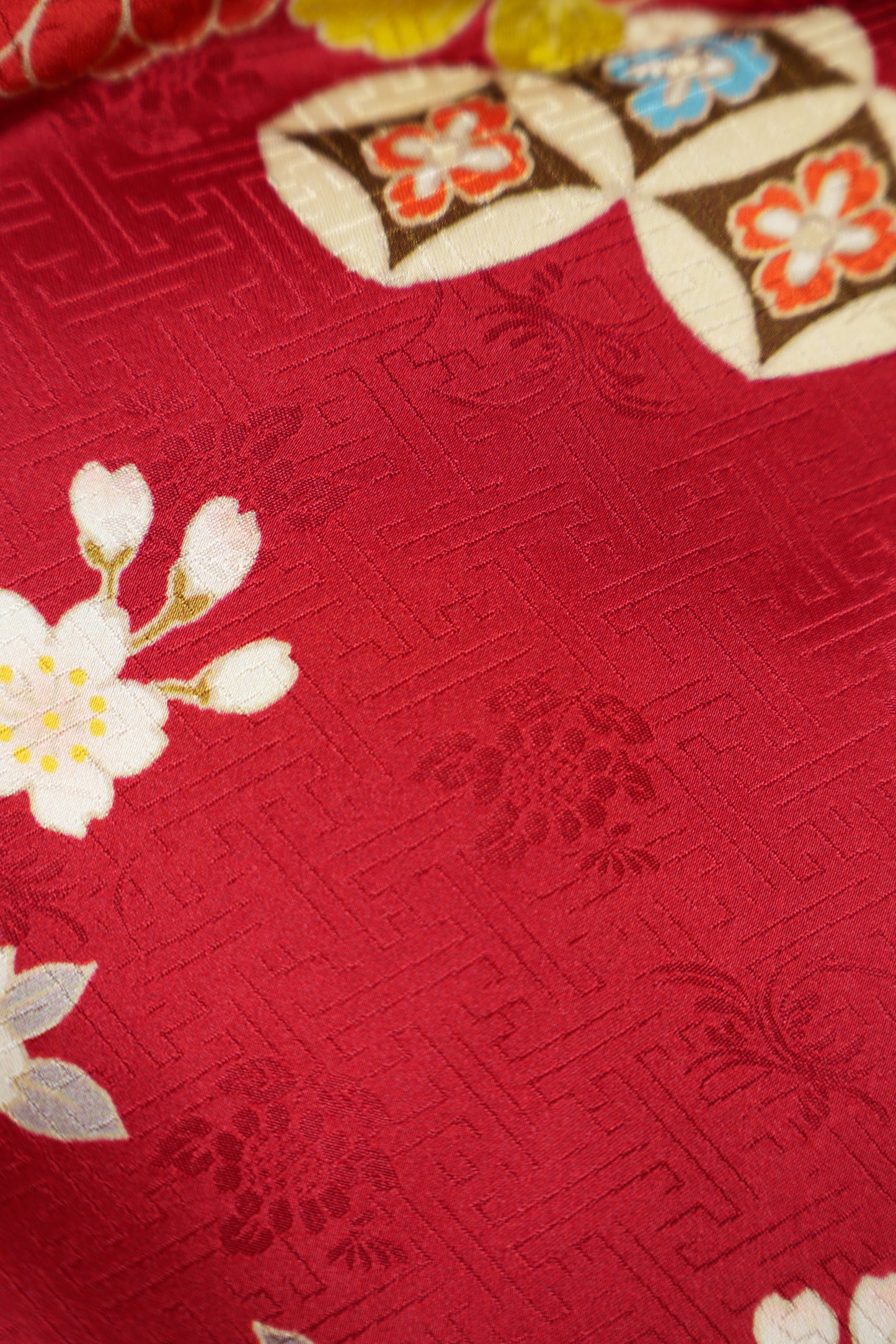 赤地 菊・松・桜 熨斗 正絹振袖【912】