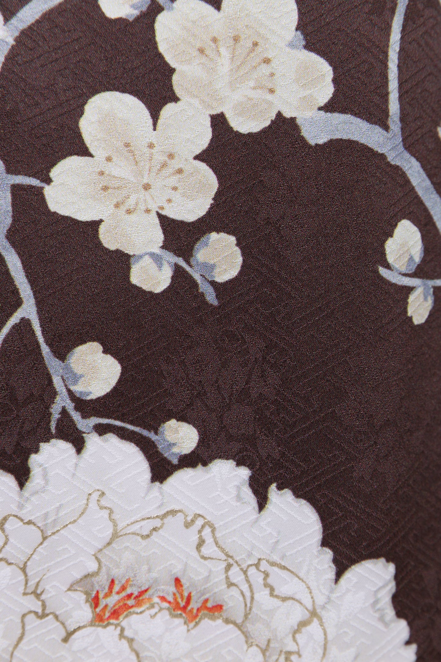 ブラウン 乱菊 牡丹 正絹振袖【804】