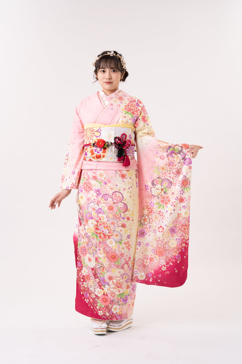 ピンク地裾黄色 桜柄 正絹振袖【115】 – SAKURA TOKYO