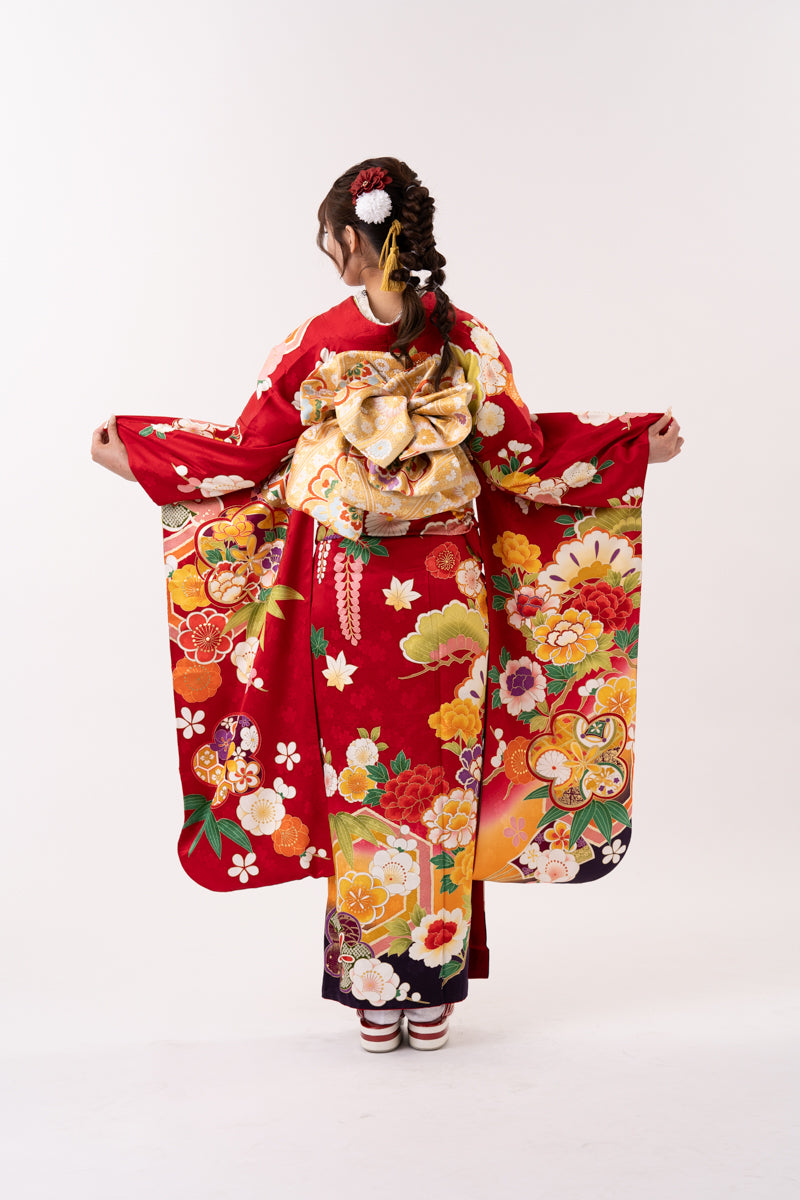 赤地 裾黒 古典柄 正絹振袖【158】 – SAKURA TOKYO