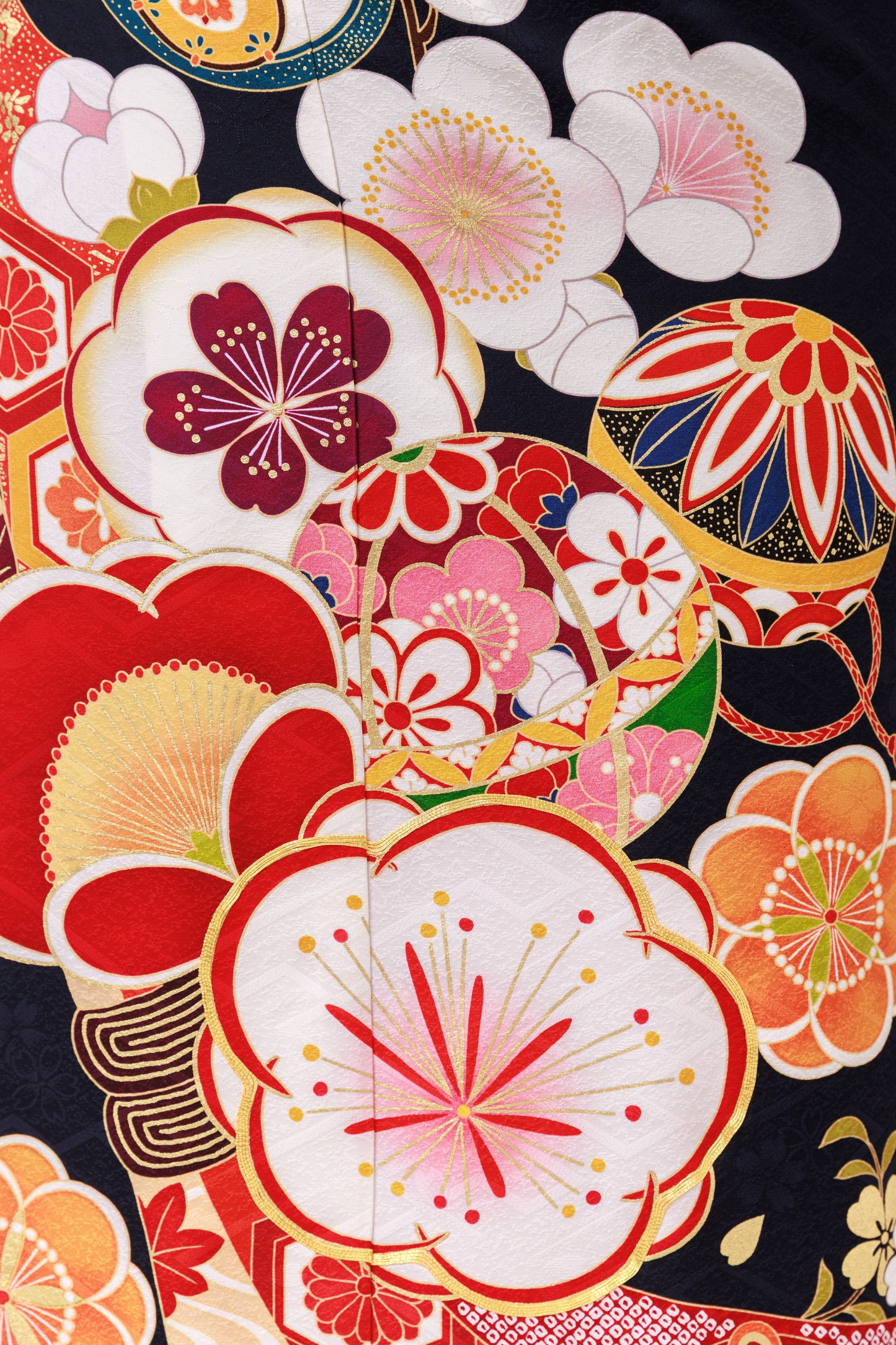 紺地　梅　レトロポップ　正絹振袖【876】