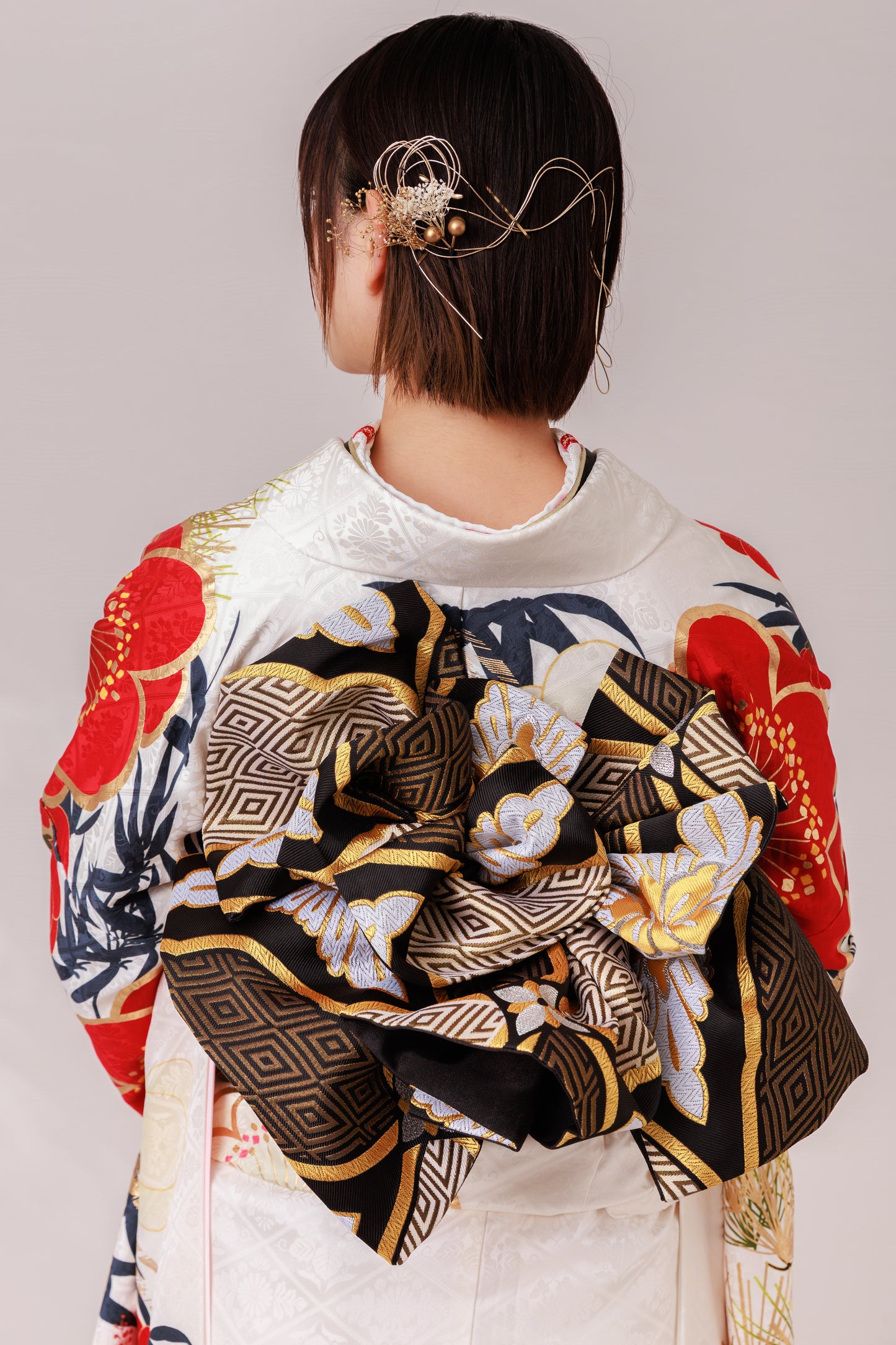 白地　赤白梅　正絹振袖【859】