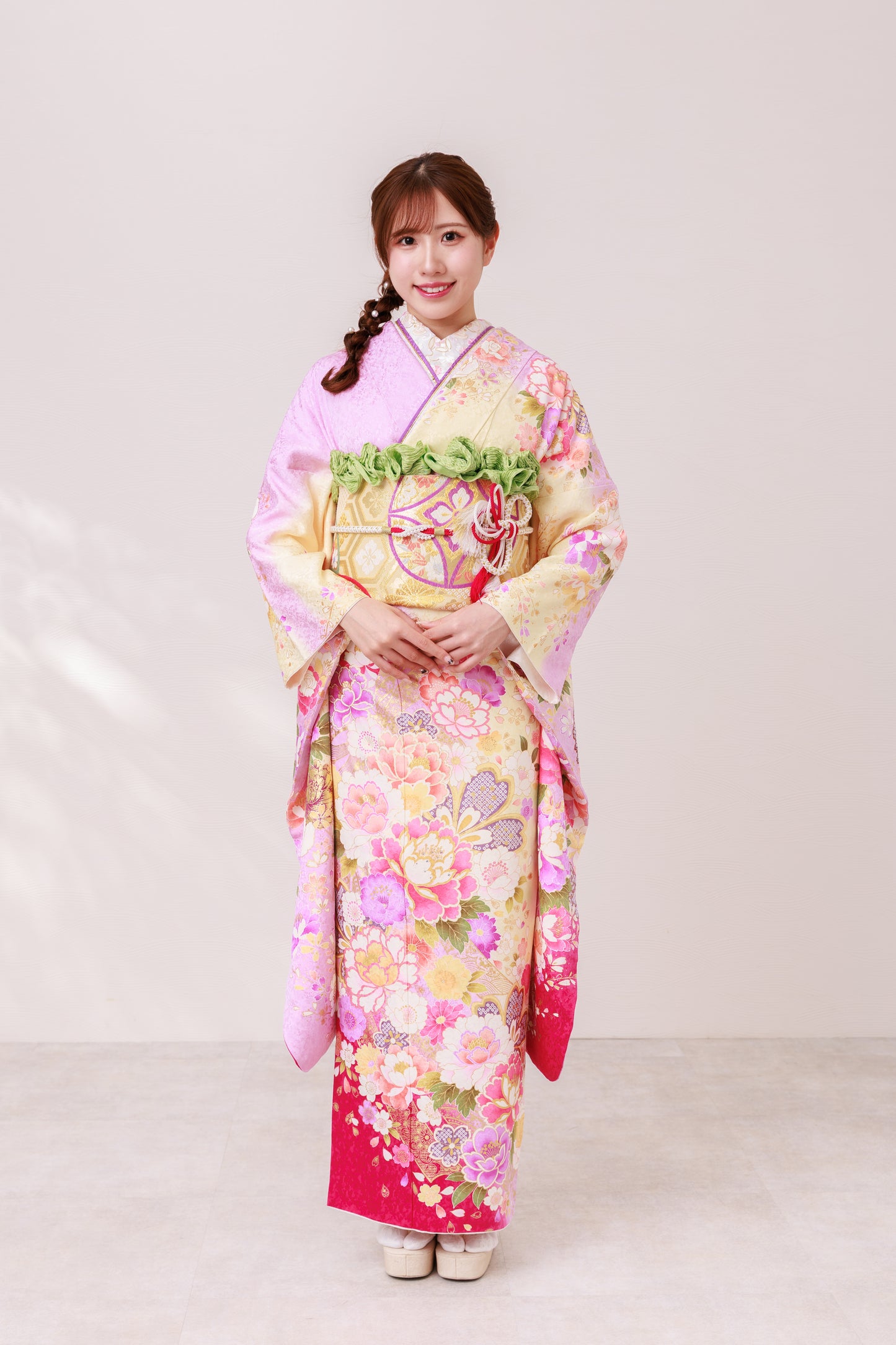 紫地　牡丹　正絹振袖【869】