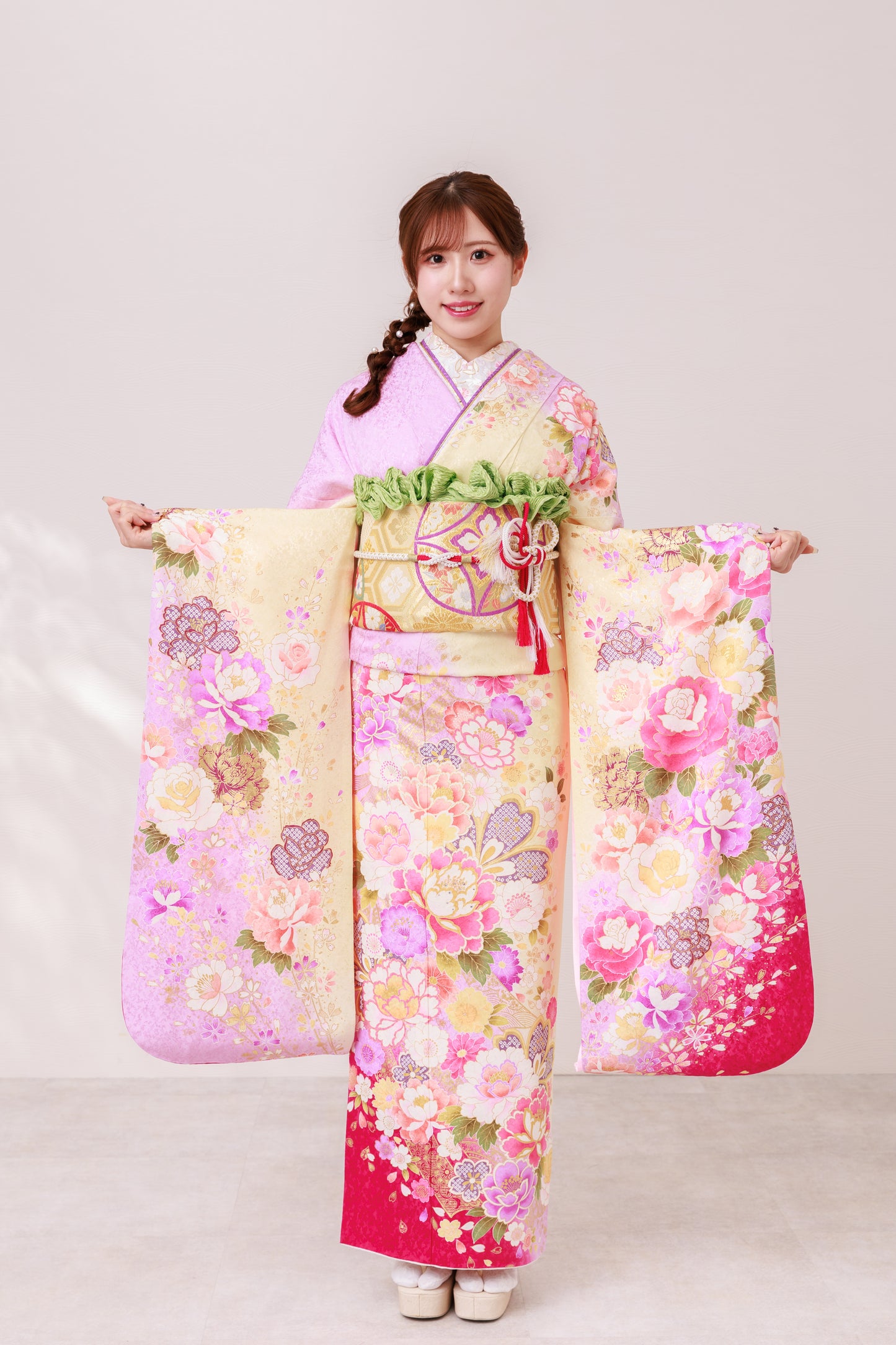 紫地　牡丹　正絹振袖【869】