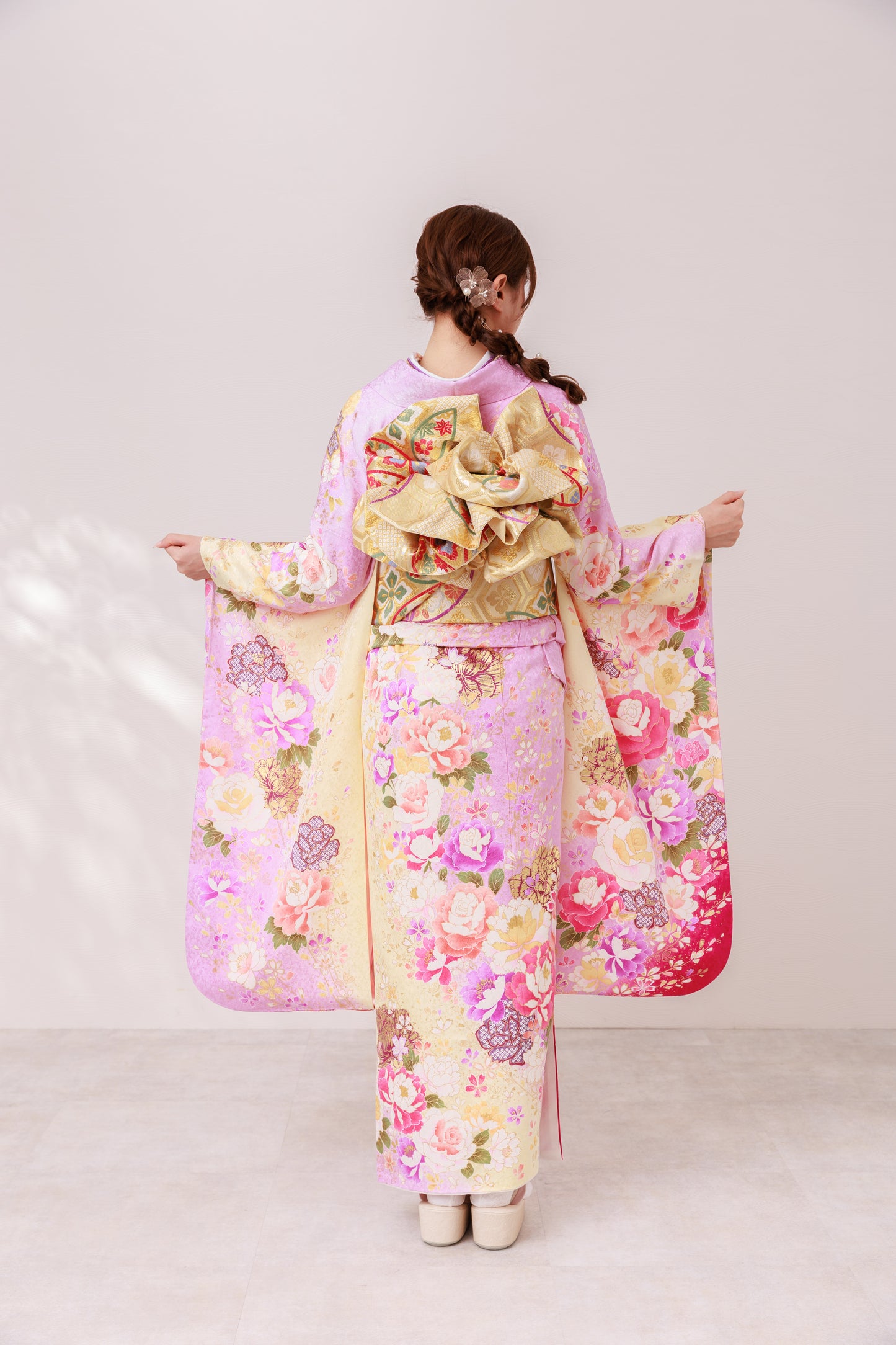 紫地　牡丹　正絹振袖【869】