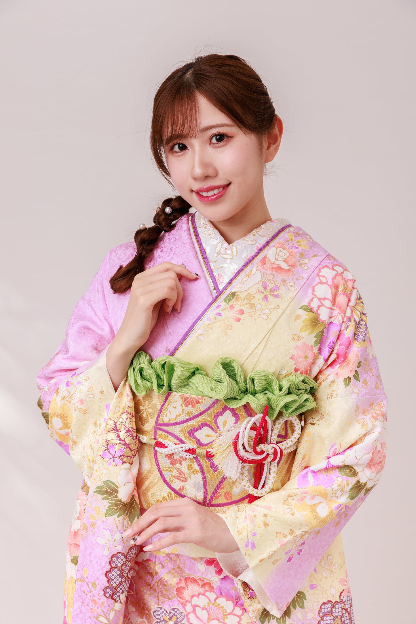 紫地　牡丹　正絹振袖【869】