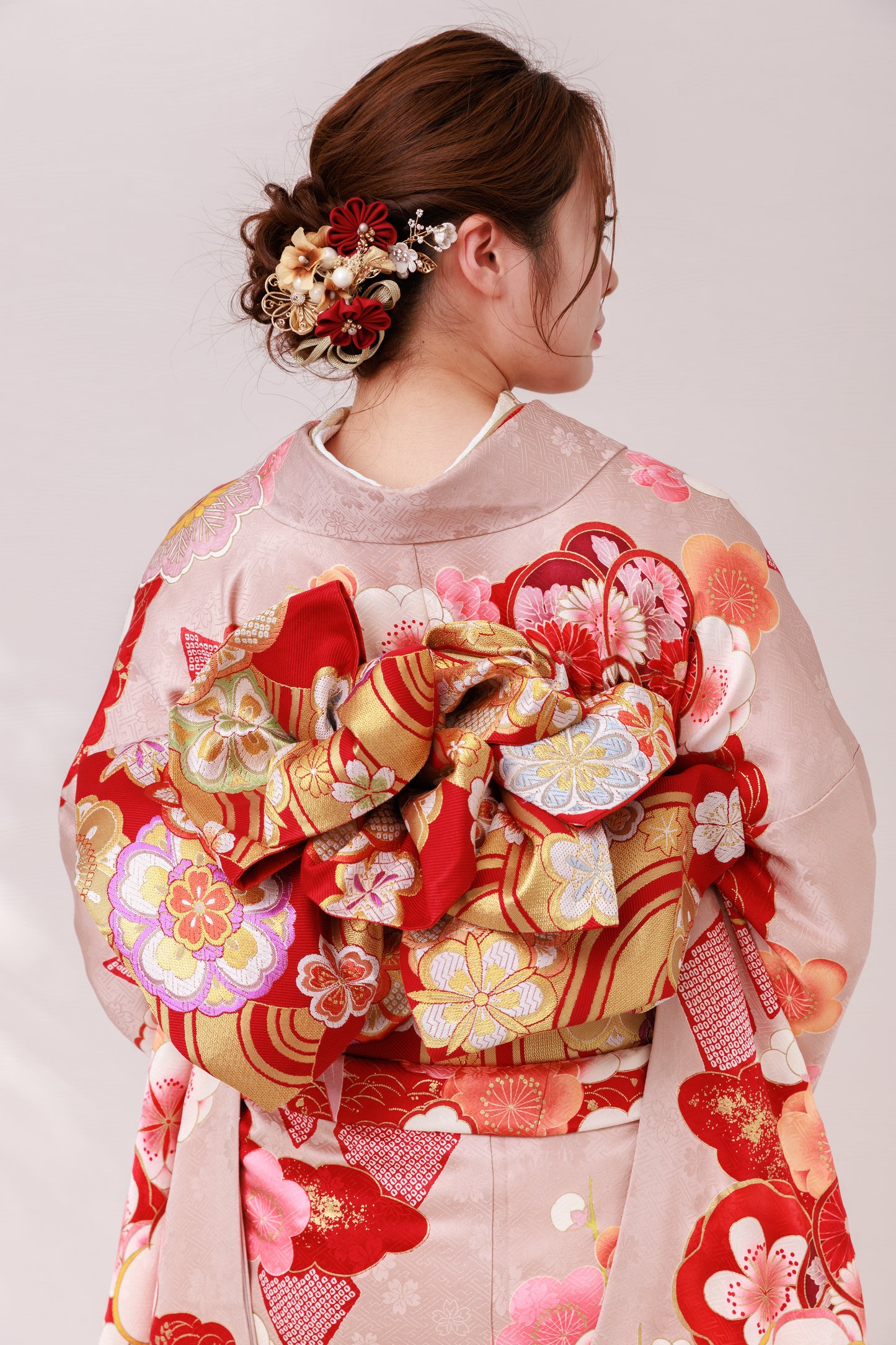 くすみピンク　梅　正絹振袖【878】