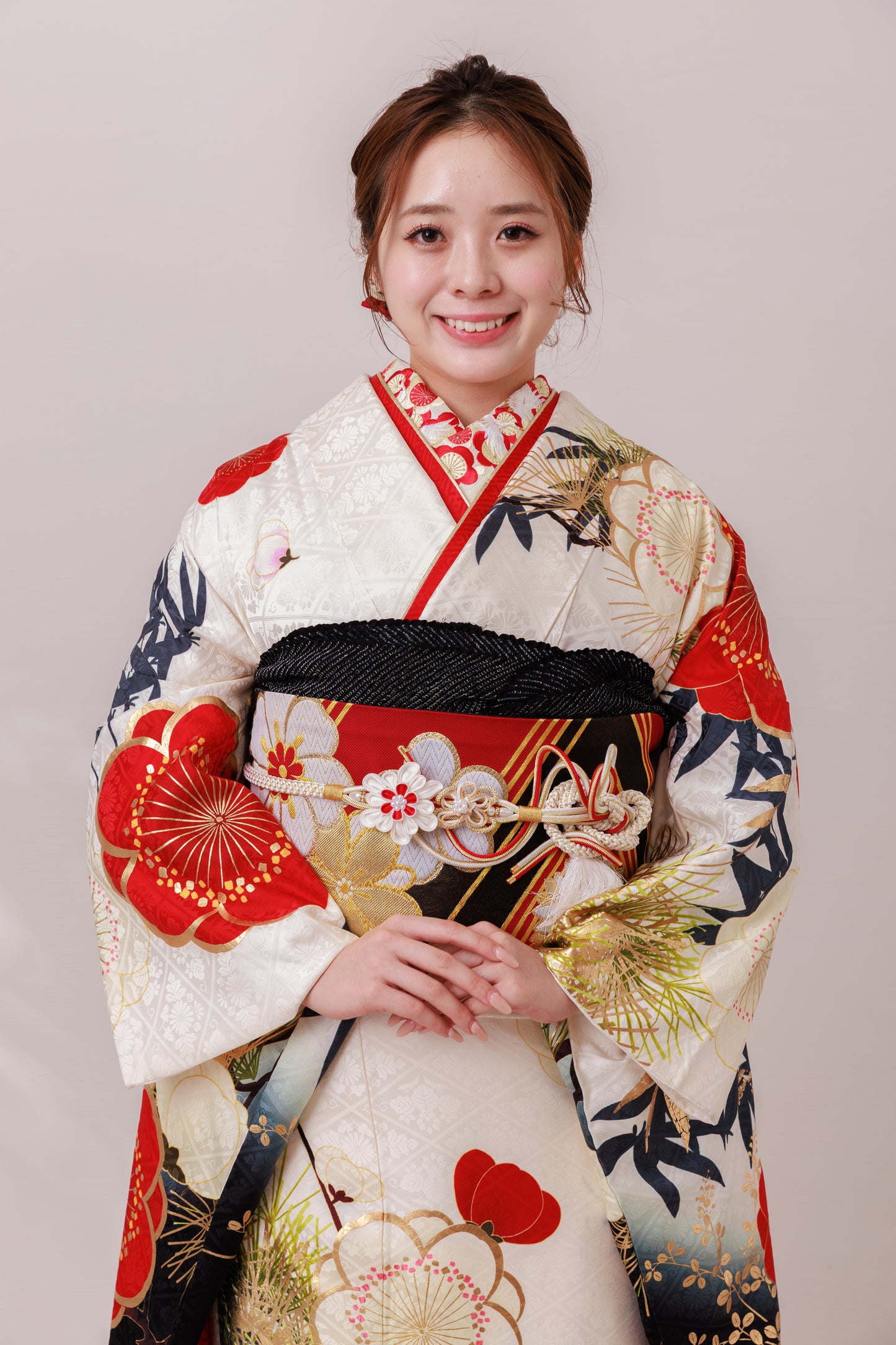 白地　赤白梅　正絹振袖【863】