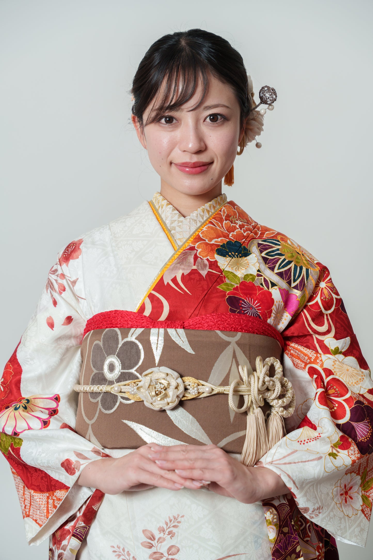 白赤染め分け　菊　正絹振袖【895】