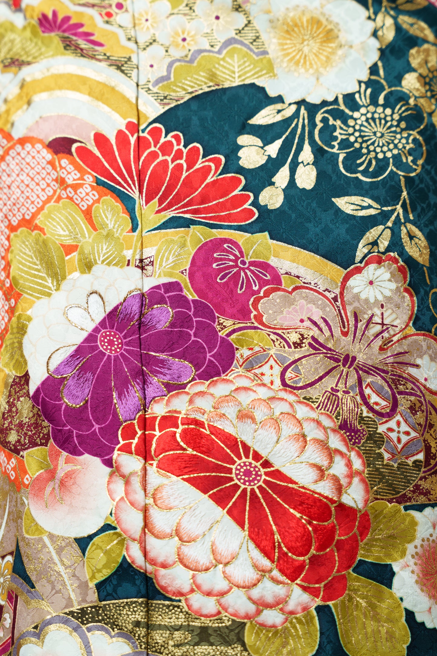 青緑地　菊　正絹振袖【899】