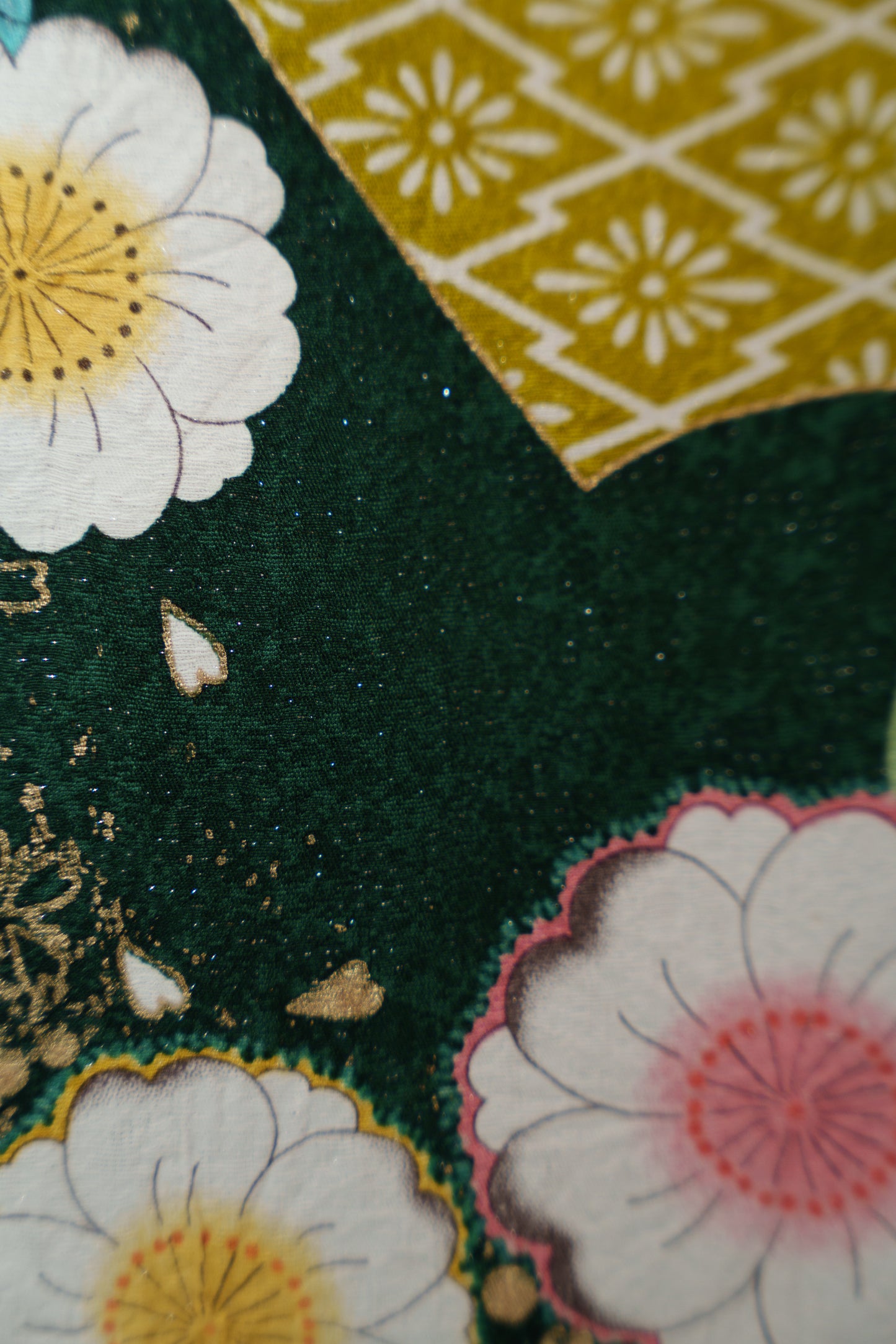 緑地　辻が花　御所車　正絹振袖【913】