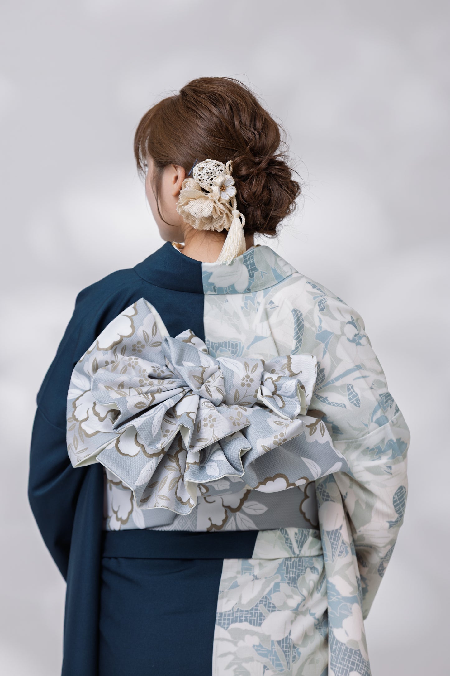 青緑地　白×ブラウン牡丹　方身代わり　【947】