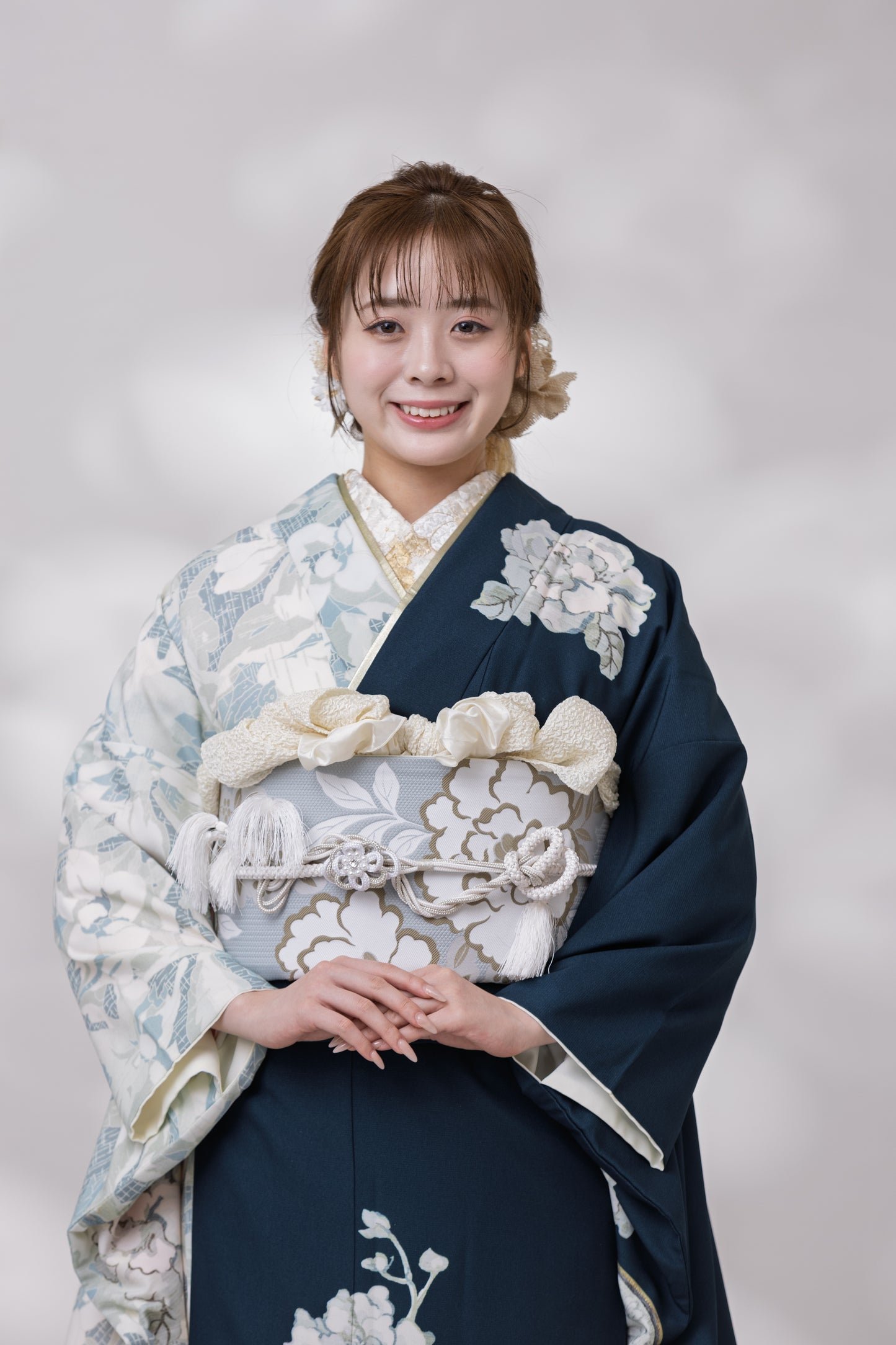 青緑地　白×ブラウン牡丹　方身代わり　【947】