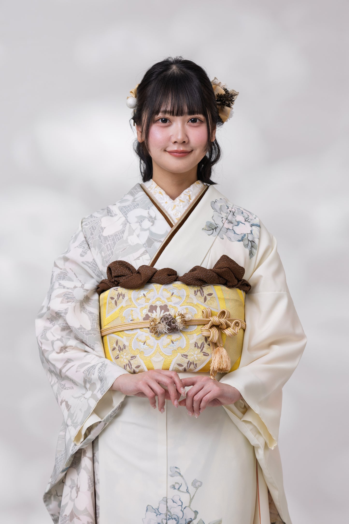 白地　白茶色牡丹　方身代わり【924】