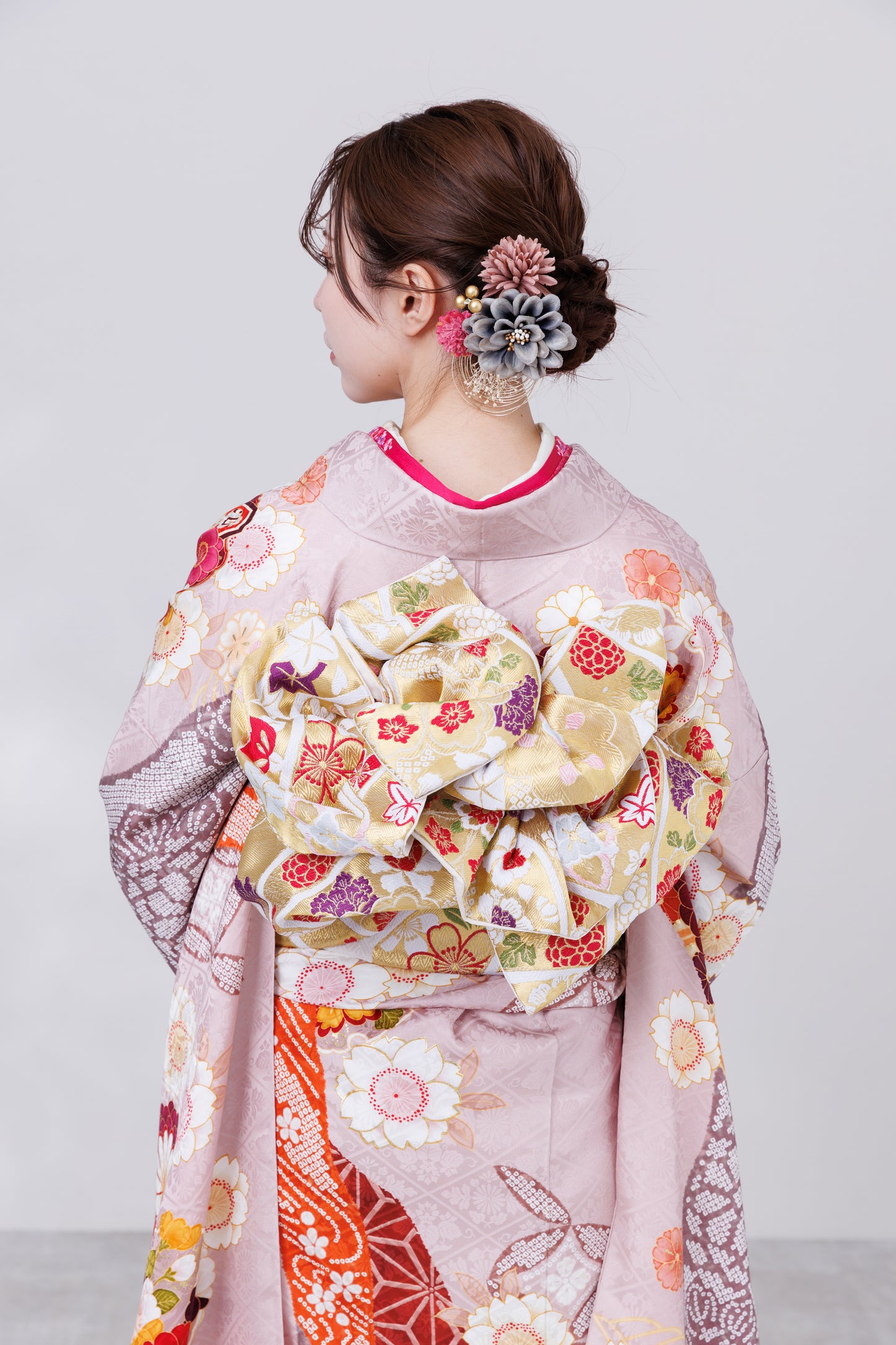 くすみピンク　丸菊　古典　正絹振袖【830】