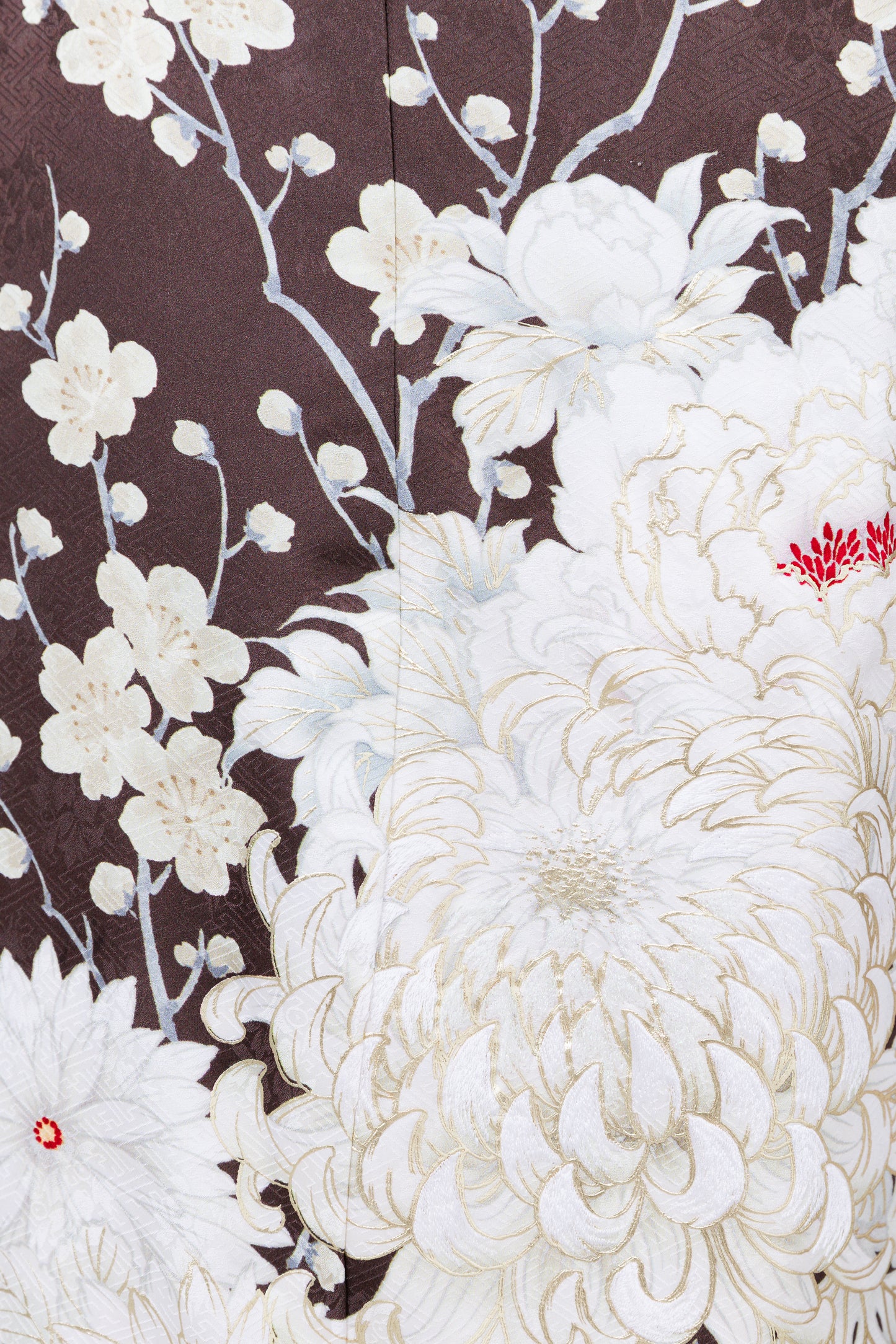 ブラウン　乱菊　牡丹　正絹振袖【804】