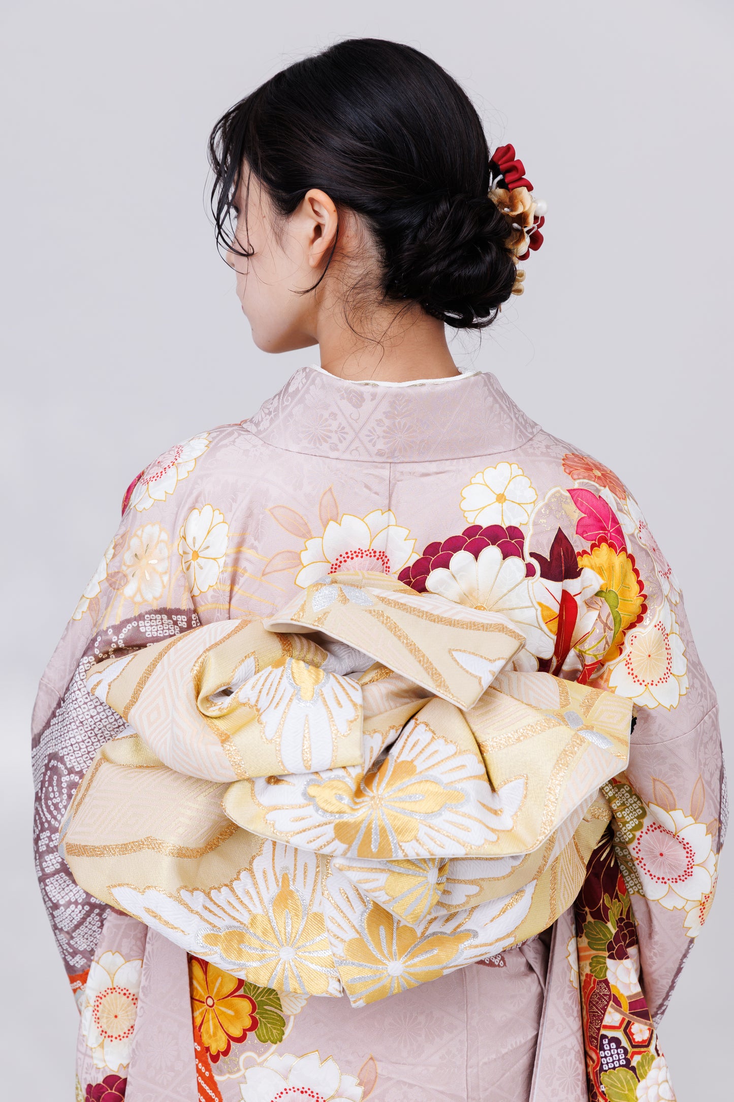 くすみピンク　丸菊　古典　正絹振袖【840】