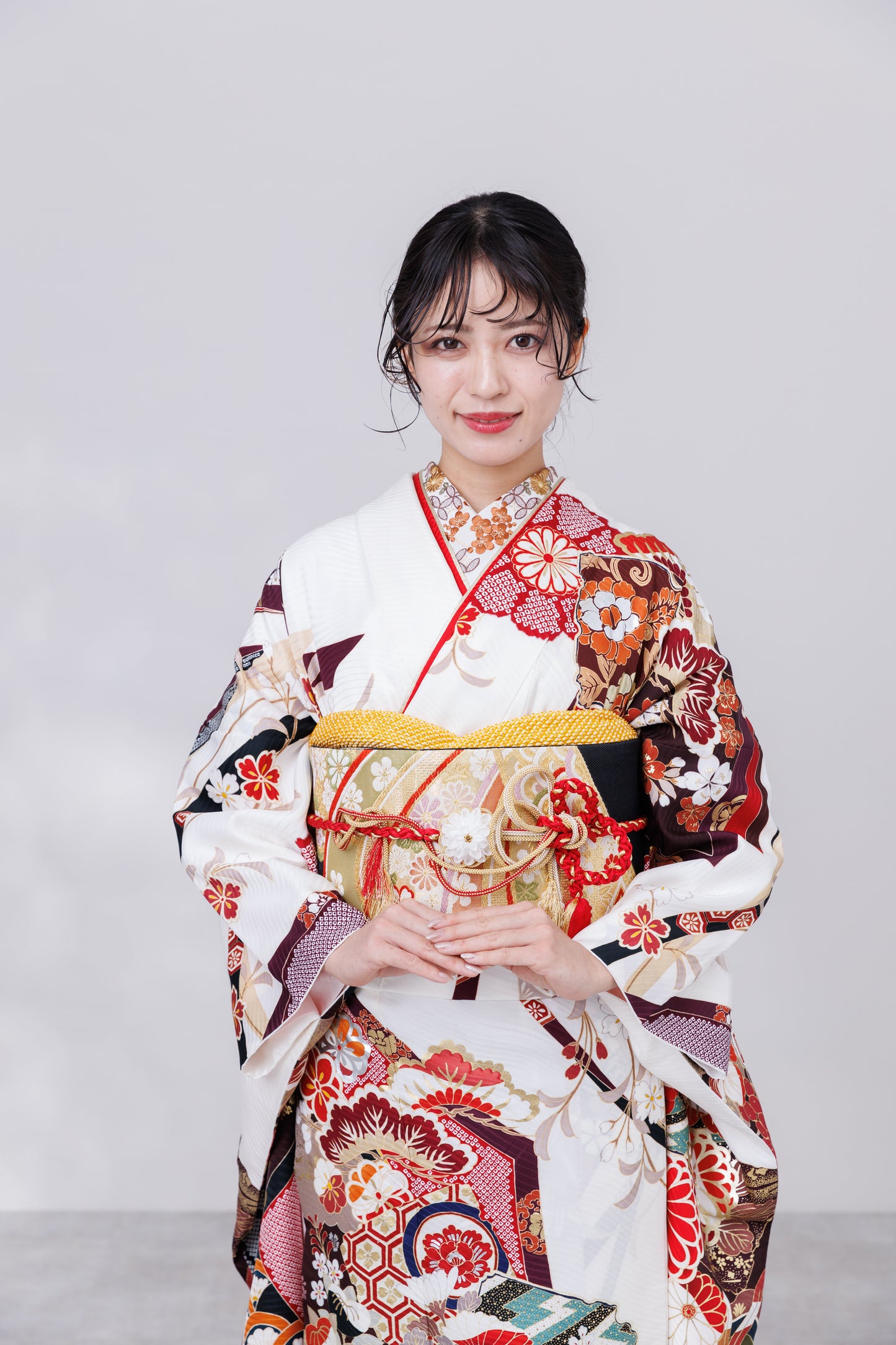 白地　古典　菊・鴛鴦　正絹振袖【808】