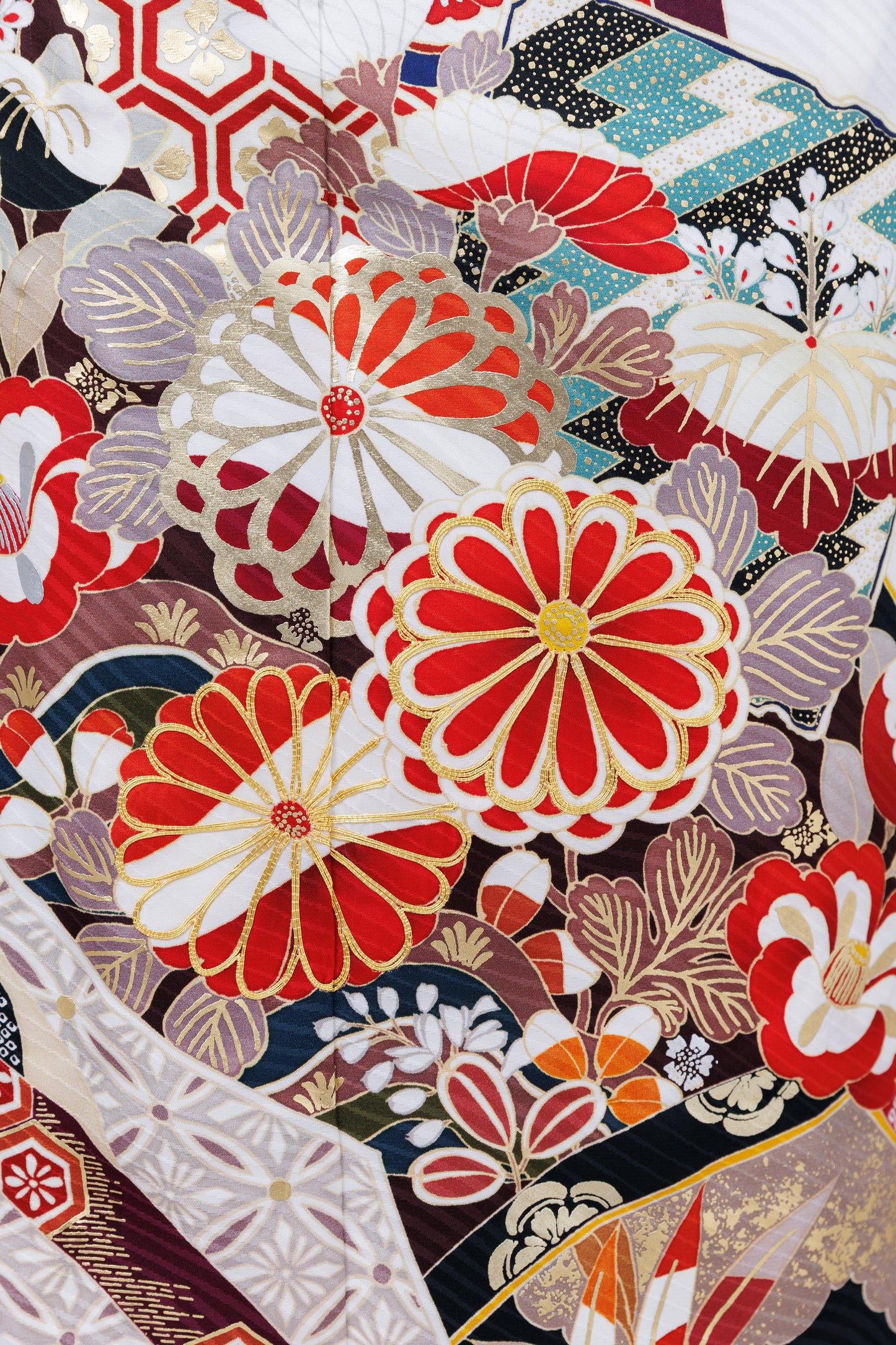 白地　古典　菊・鴛鴦　正絹振袖【808】