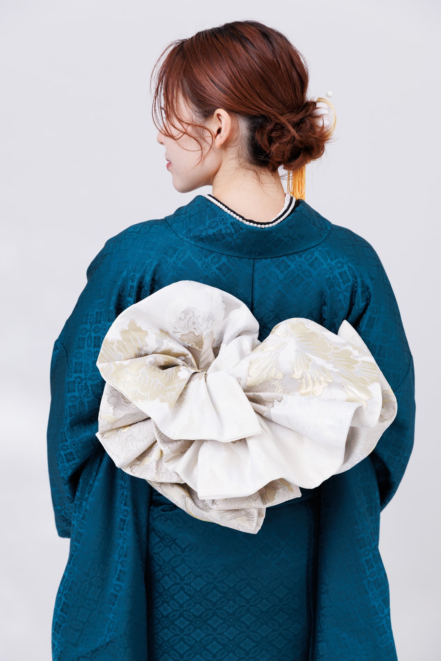 青緑地　鶴　正絹振袖【807】BB