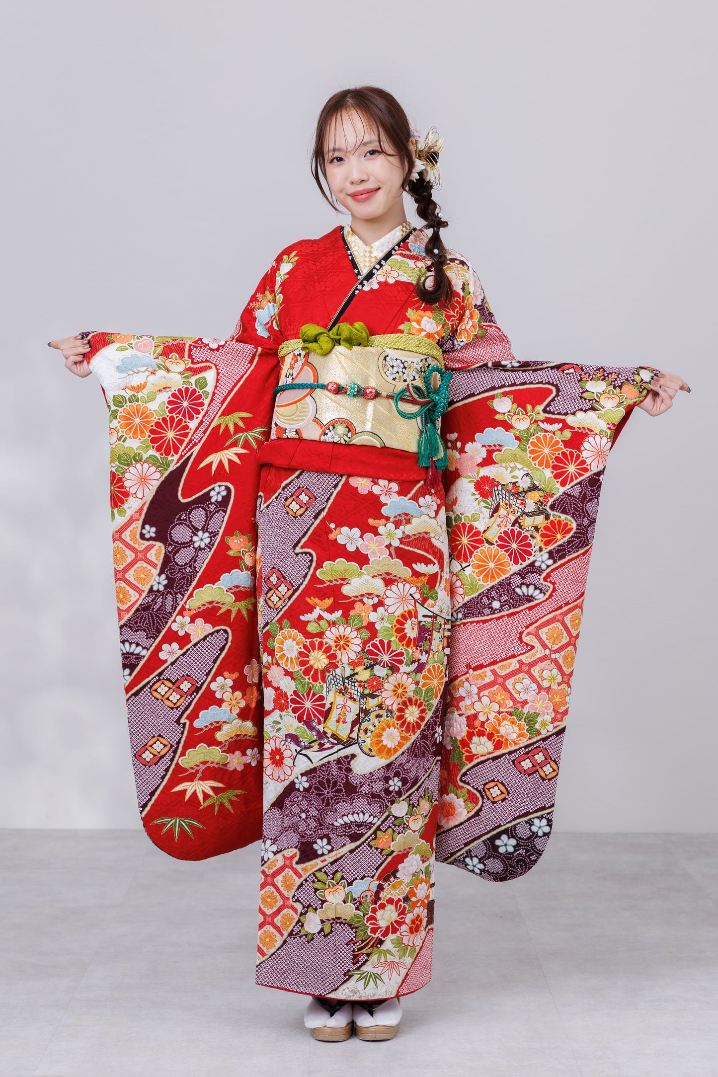 赤地　菊・御所車　絞り【825】