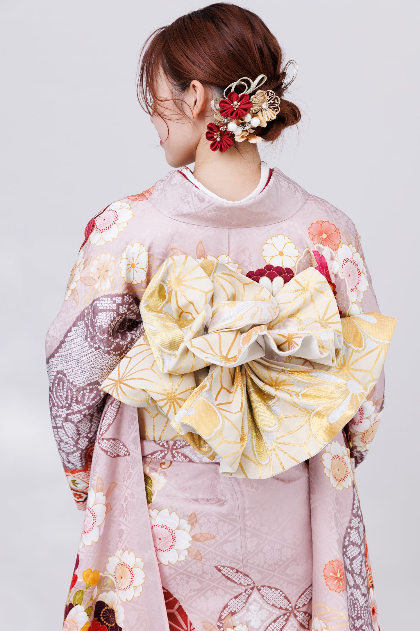くすみピンク　丸菊　古典　正絹振袖【845】