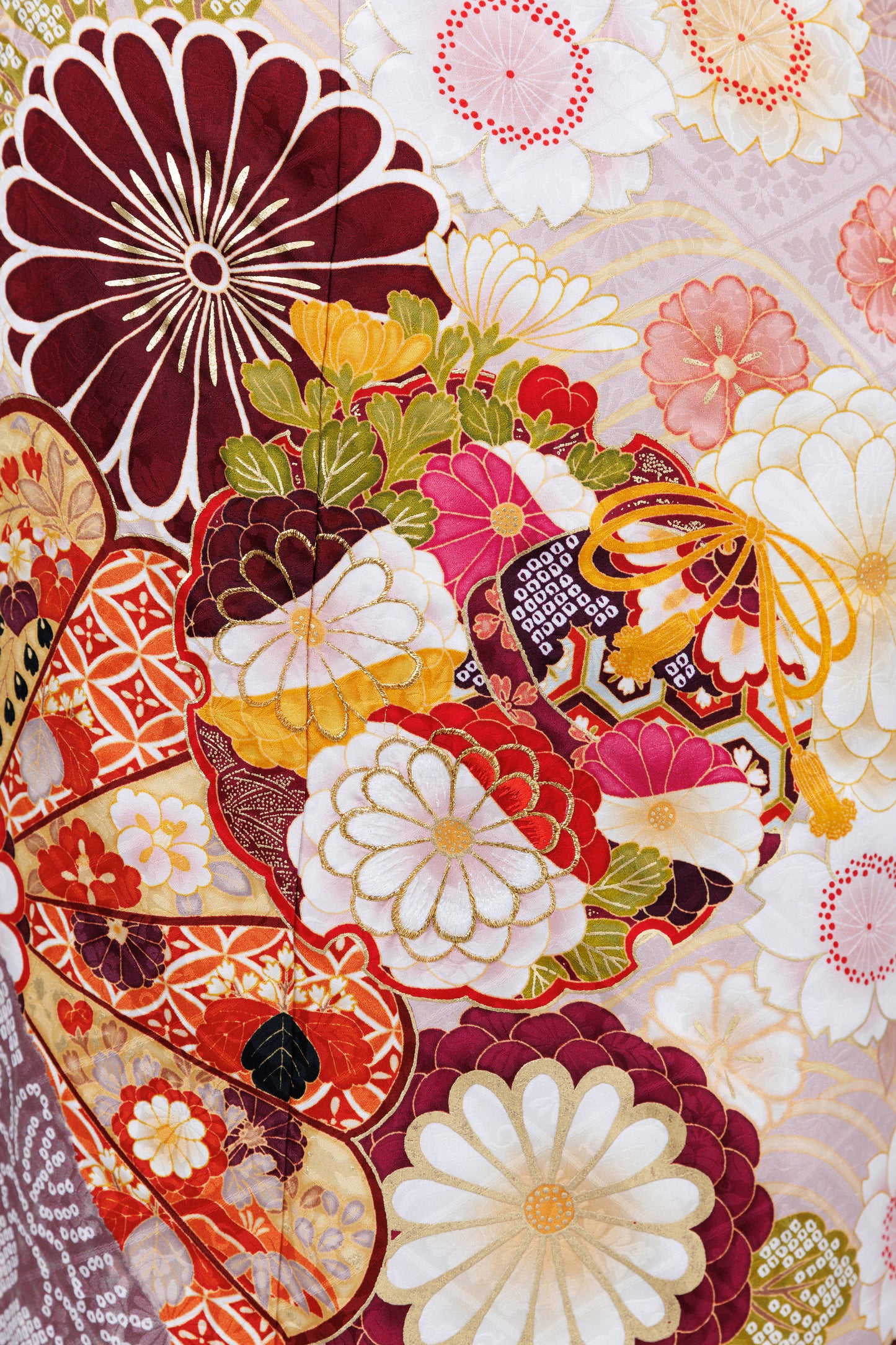 くすみピンク　丸菊　古典　正絹振袖【845】