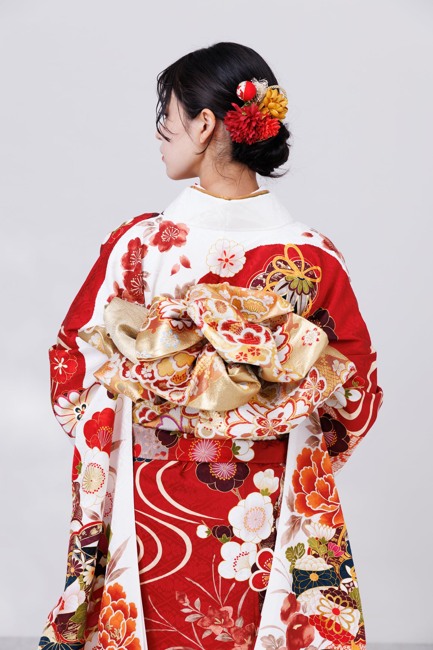 赤白　菊・梅　古典　正絹振袖【852】