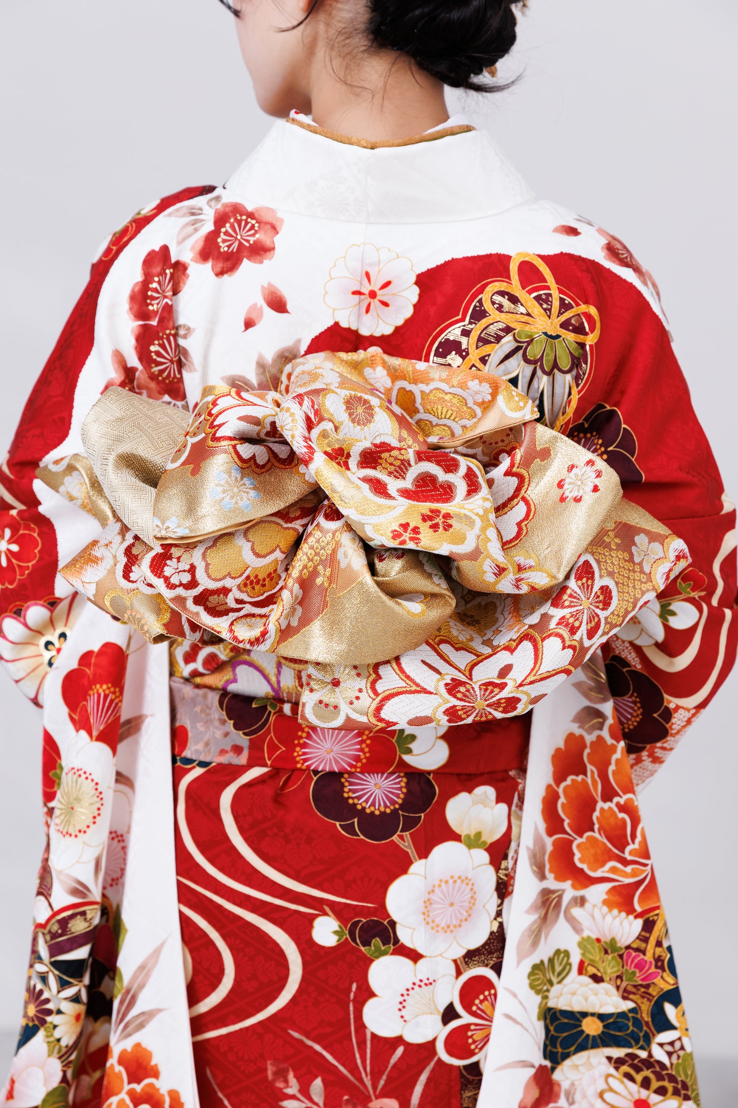 赤白　菊・梅　古典　正絹振袖【852】