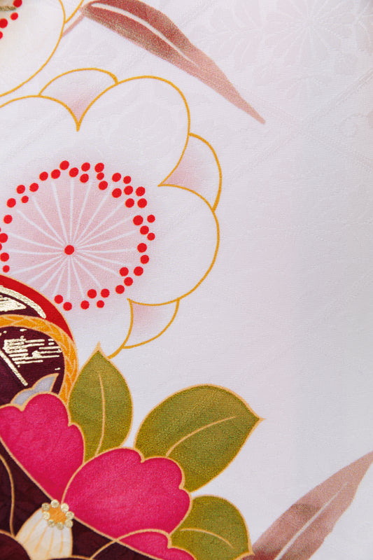赤白　菊・梅　古典　正絹振袖【852】